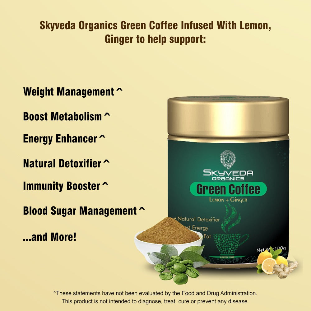 वजन घटाने के लिए Skyveda Organics अदरक और नींबू के साथ Green Coffee (100 ग्राम)