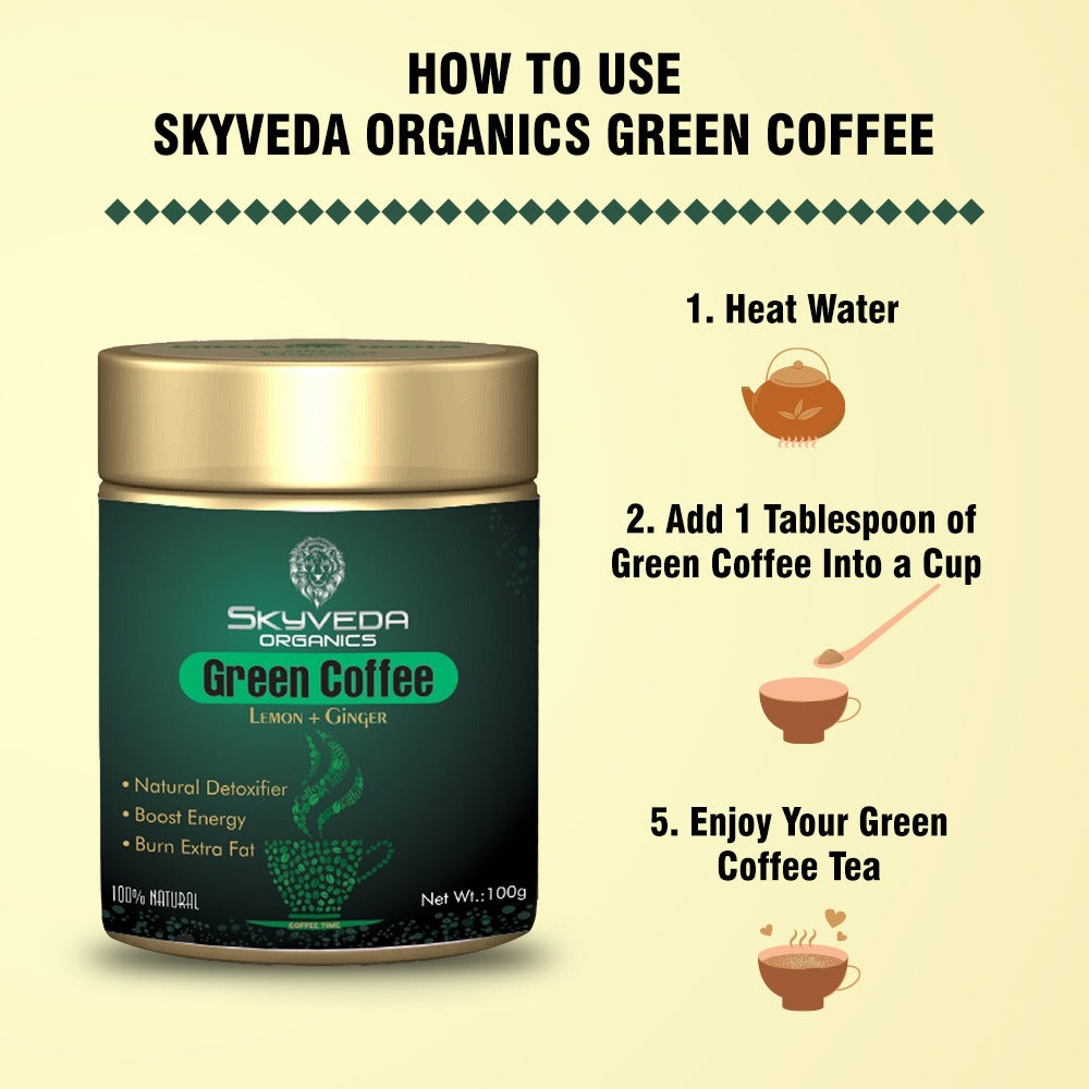 वजन घटाने के लिए Skyveda Organics अदरक और नींबू के साथ Green Coffee (100 ग्राम)