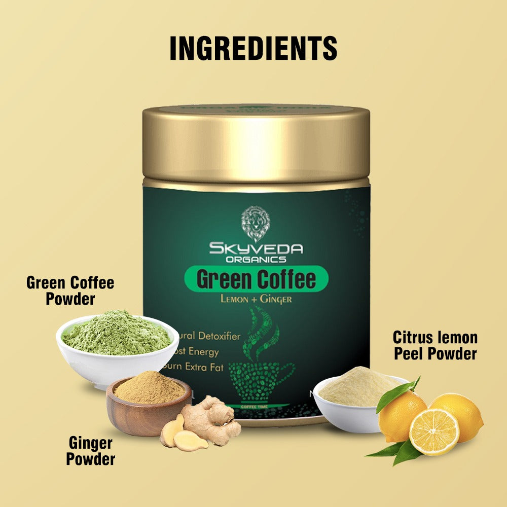 वजन घटाने के लिए Skyveda Organics अदरक और नींबू के साथ Green Coffee (100 ग्राम)