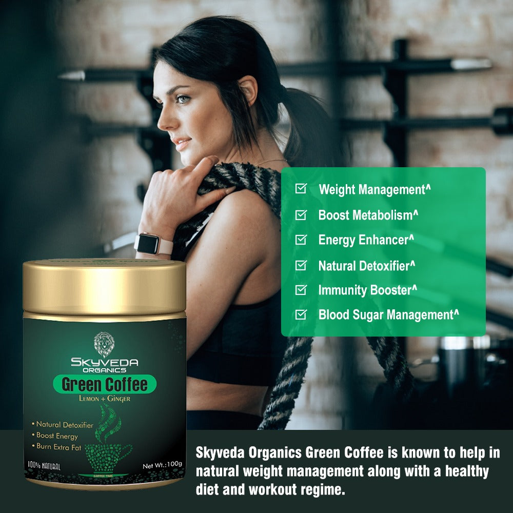 Skyveda Organics Green Coffee Powder With Ginger And Lemon For Weight Lo