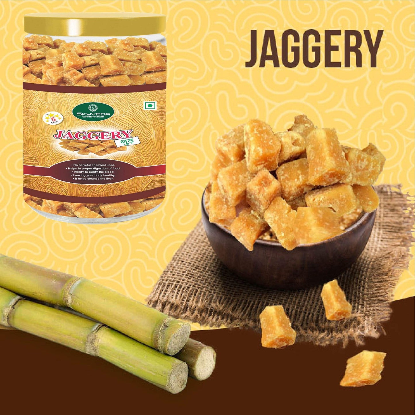 Skyveda Organics Handmade Sugarcane Jaggery Cubes (1 kg)