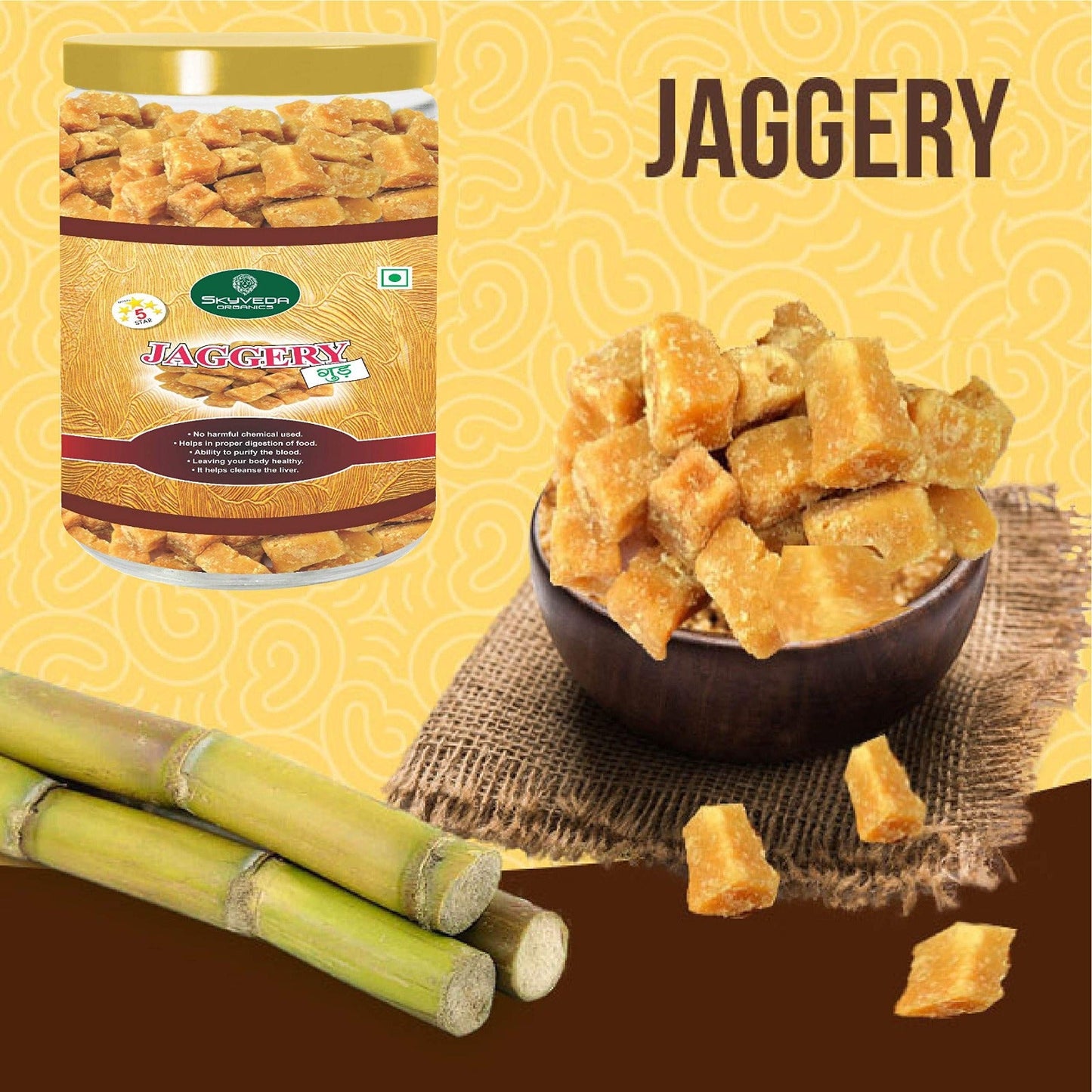 Skyveda Organics Jaggery Cubes 1Kg (देसी गुड़ - मसाला और शुगर फ्री)